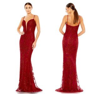 Mac Duggal | EMBELLISHED PLUNGE NECK ILLUSION MERMAID GOWN